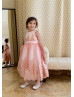 Satin Tulle Gold Lace Trim Tea Length Flower Girl Dress